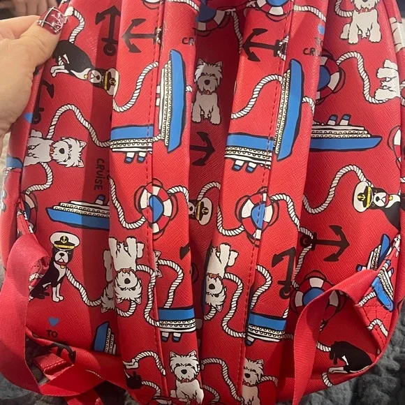 Marc Tetro Red Cosmetic Bag with Playful Dog Design - Picture 4 of 5